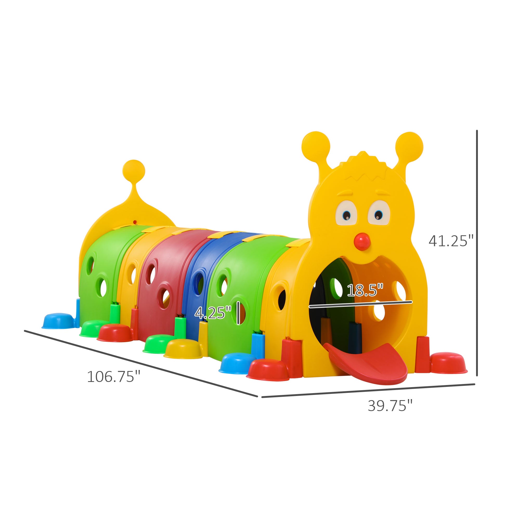 Caterpillar Play Tunnel, Toddler Tunnel for Kids Crawl and Climb Through, Kids' Play Structure Indoor Outdoor, 6 Sections, Multicolored