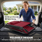 Folding Chaise Lounge Pool Chair with 4-Position Reclining Back, Pillow, Breathable Mesh & Bungee Seat, Wine Red