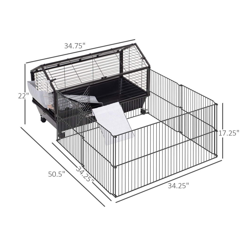 Rolling Metal Rabbit, Guinea Pig, or Small Animal Hutch Cage with Main House and Run