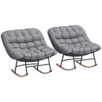 Outdoor Rocking Chair Patio Set of 2, Oversized Rocking Papasan Chairs with Cushions for Garden Porch, 265 lbs., Gray