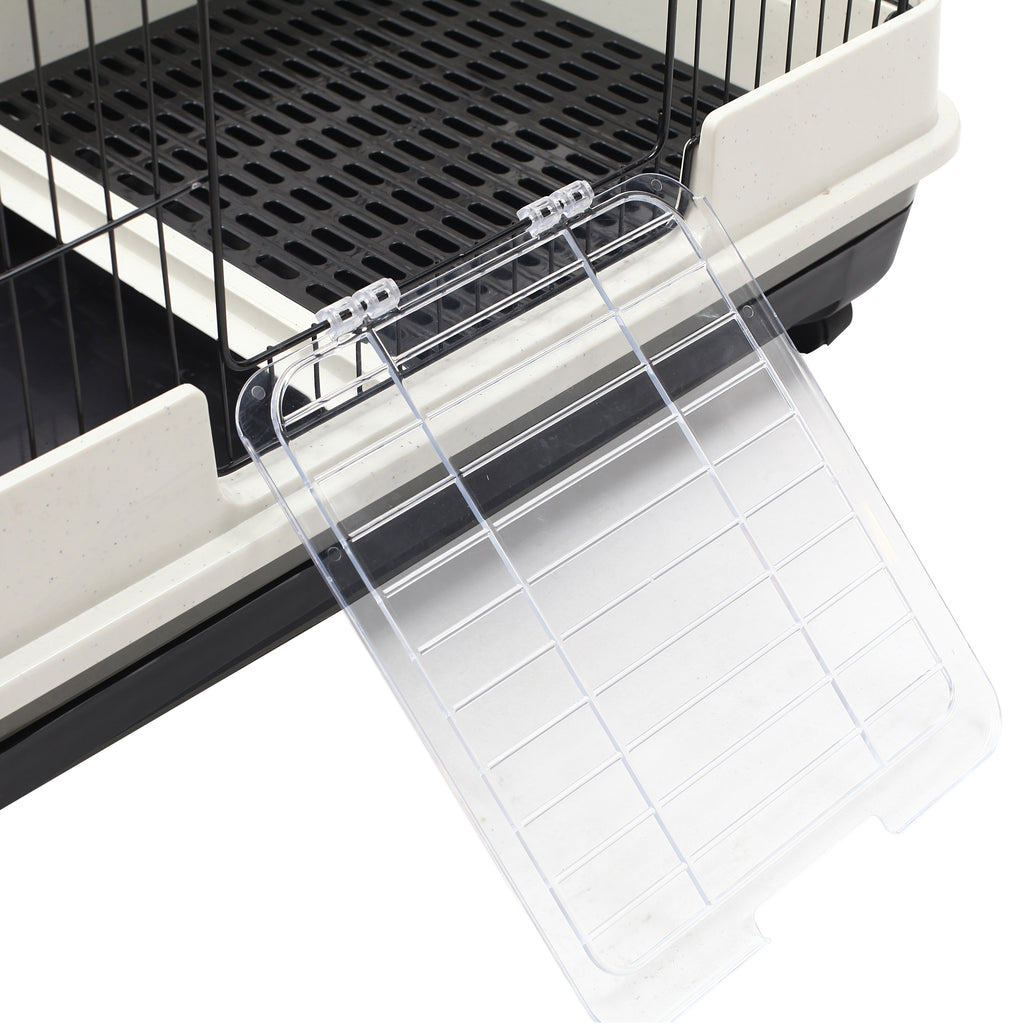 2-Level Small Animal Cage Rabbit Hutch with Wheels, Removable Tray, Platform and Ramp for Bunny, Chinchillas, Ferret, Black
