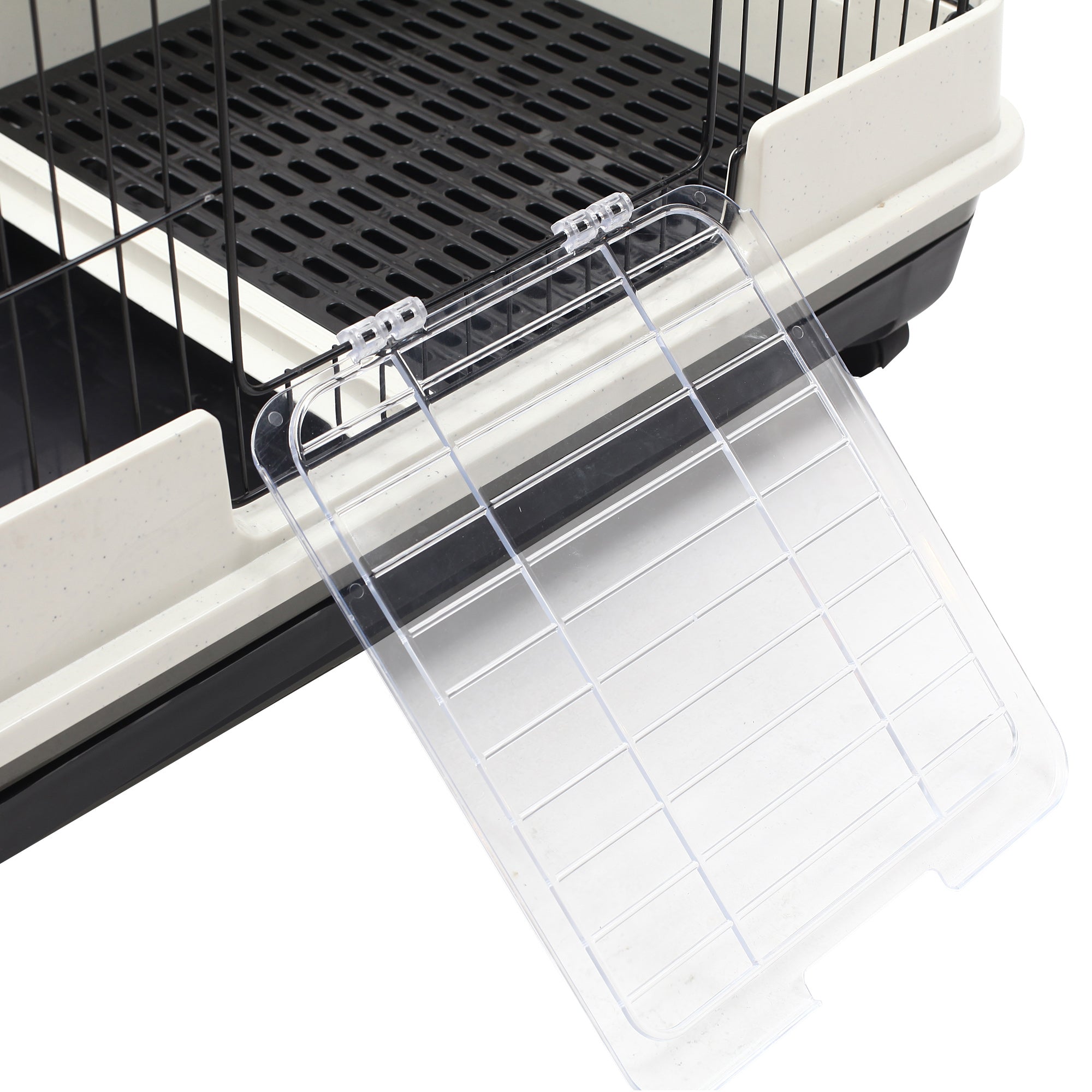 2-Level Small Animal Cage Rabbit Hutch with Wheels, Removable Tray, Platform and Ramp for Bunny, Chinchillas, Ferret, Black