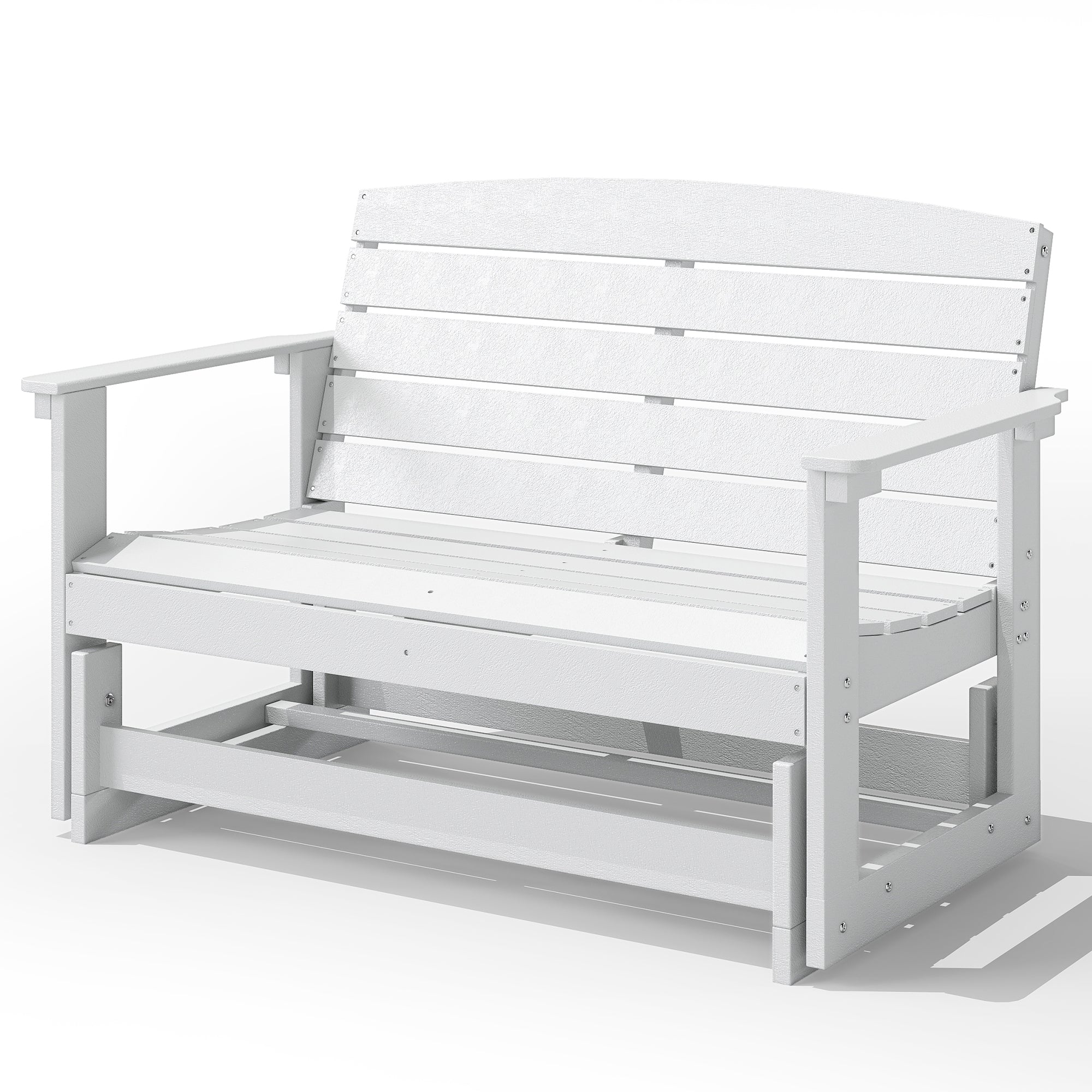 Patio Glider Bench w/ HDPE Slatted Double Rocking Chair, White