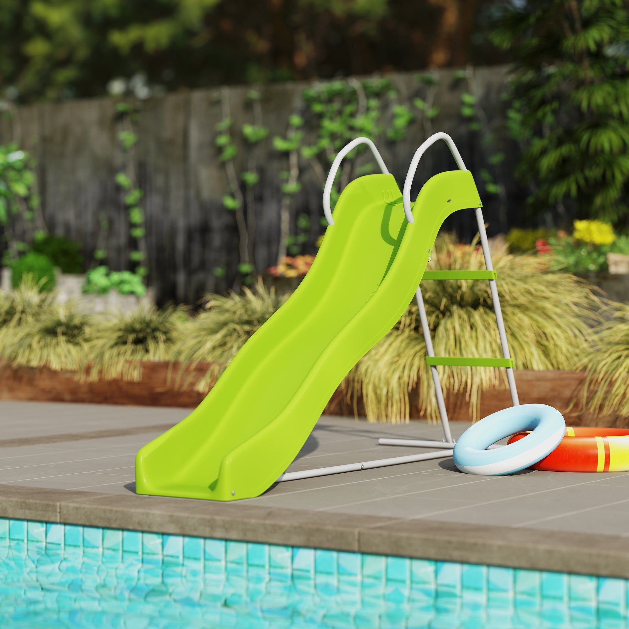 5.7FT Outdoor Slide for Kids Ages 3-8, Climbing Step Ladder, Playground Equipment for Backyard, Garden, Green