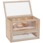 2-Level Hamster Cage Mice and Rat House, Small Animal Habitat for Guinea Pigs, Chinchillas with Openable Top, Front Door, Shelf and Ladder, Natural