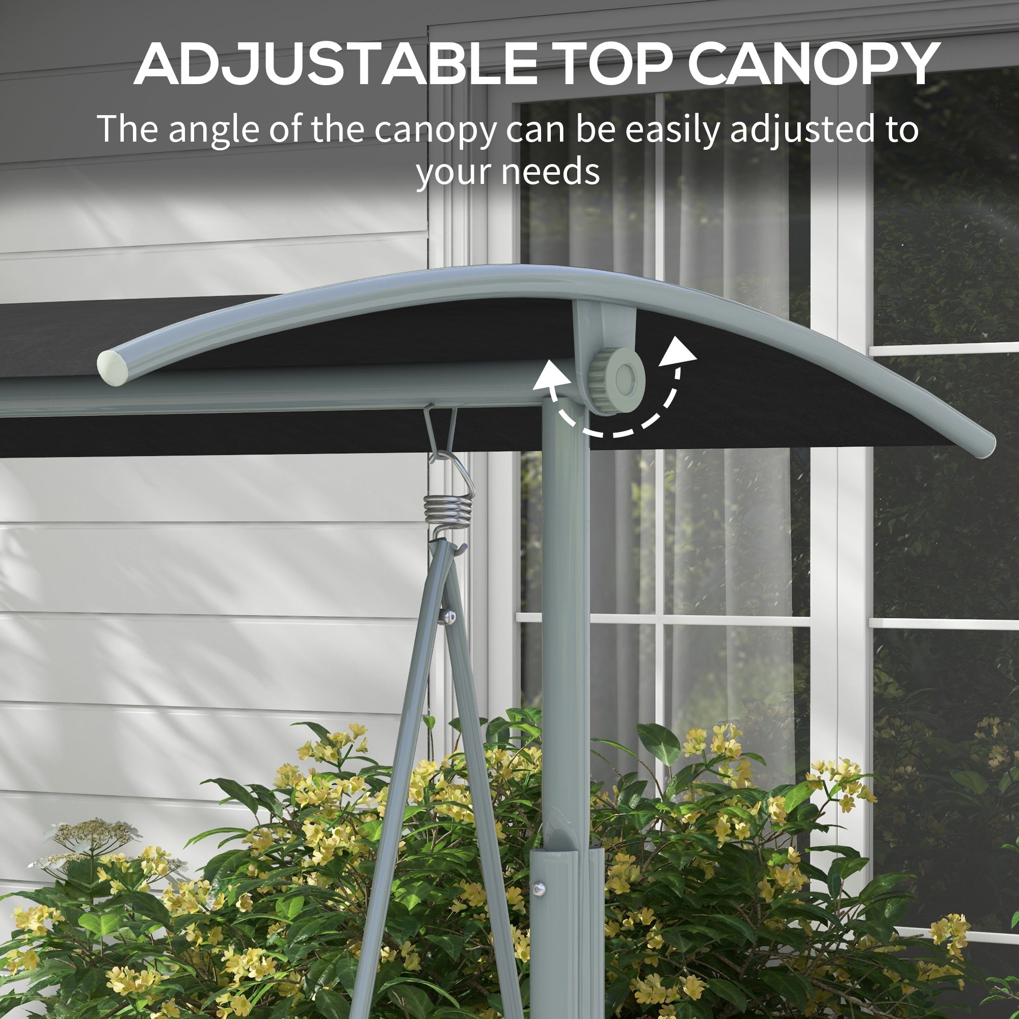 2-Seater Outdoor Porch Swing with Canopy and Table, Patio Swing Chair for Garden, Poolside, Backyard, Black