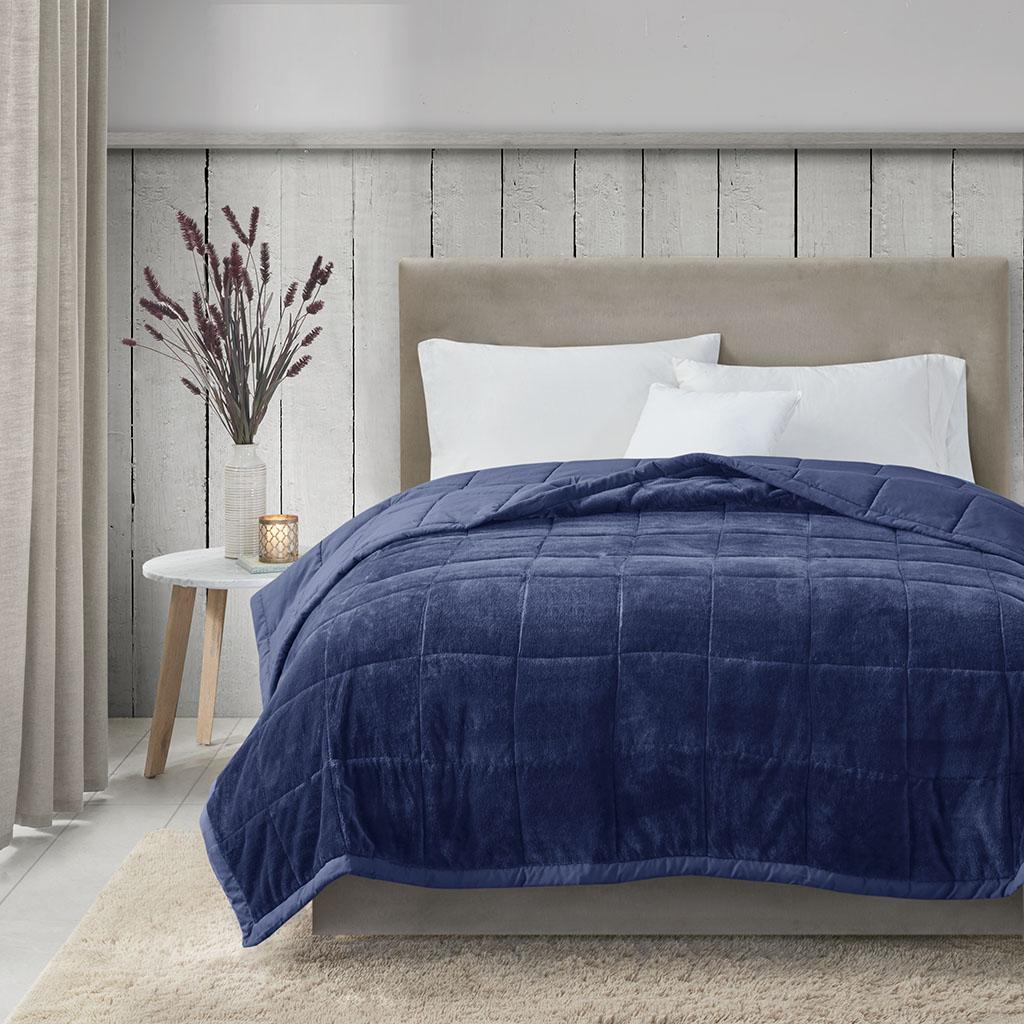Reversible Down Alternative Blanket with Smart Temperature Control, Plush to Microfiber, OEKO-TEX Certified, 90" L x 66" W x 0.25" H, Navy
