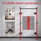 Folding Squat Rack with Pull Up Bar, Wall Mounted and Adjustable, 1000 Pounds Capacity Power Rack, Red