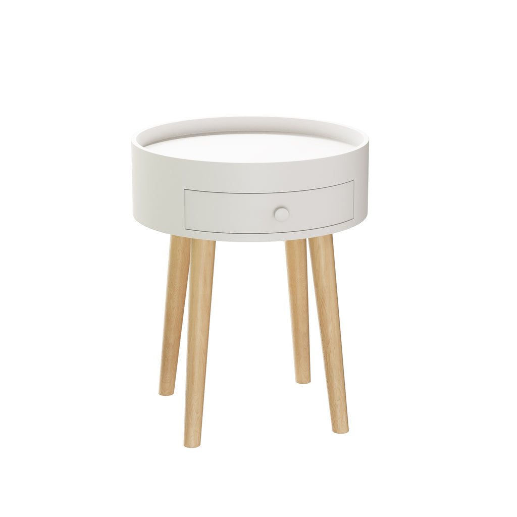 18" Storage Drawer Bedside Table, Scratch Resistant, Easy to Clean, Oak Legs, Simple Installation, White