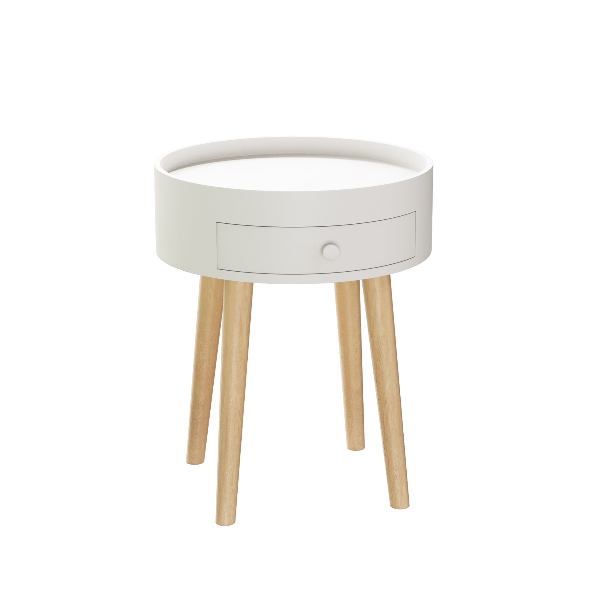 18" Storage Drawer Bedside Table, Scratch Resistant, Easy to Clean, Oak Legs, Simple Installation, White