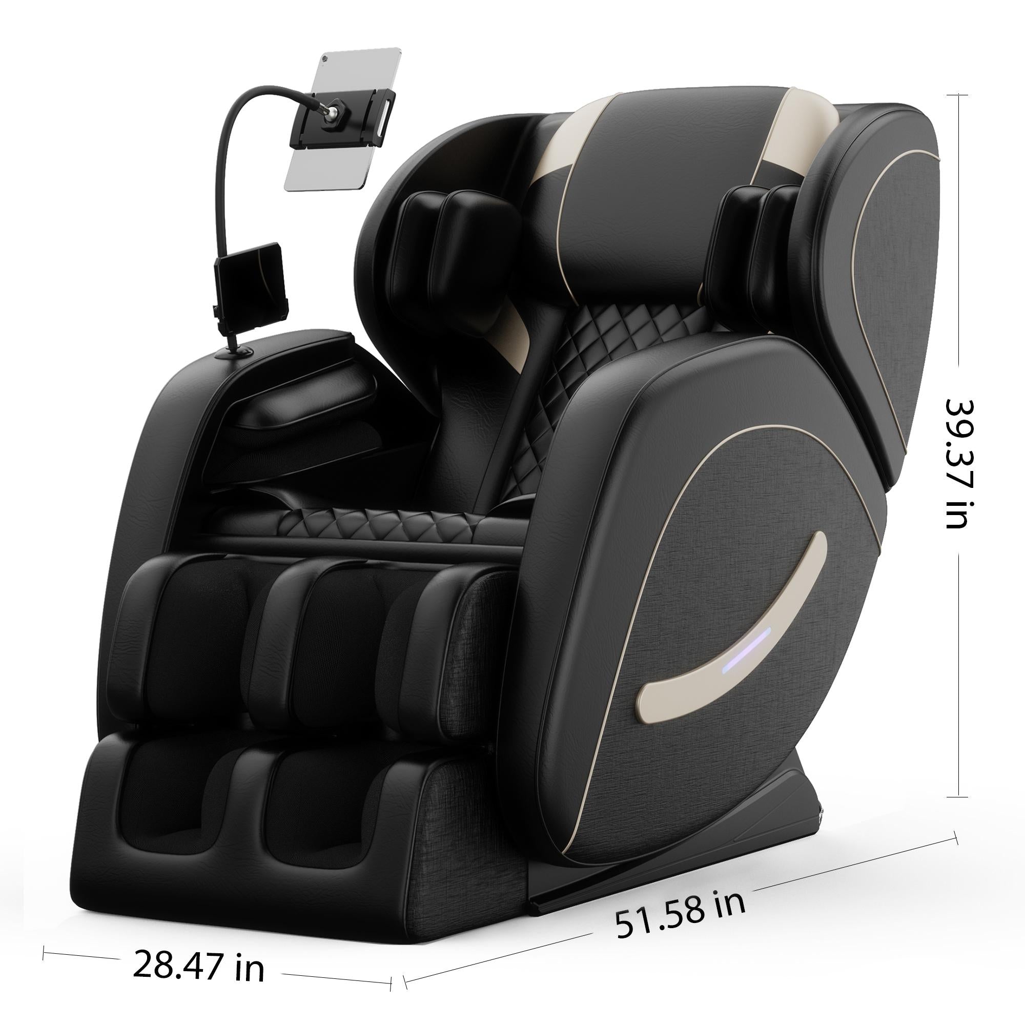 Zero Gravity Massage Chair Recliner with Lumbar and Leg Heating, Full Body Air Pressure, Bluetooth Audio, 51.5" L x 28.5" W x 39" H, Black