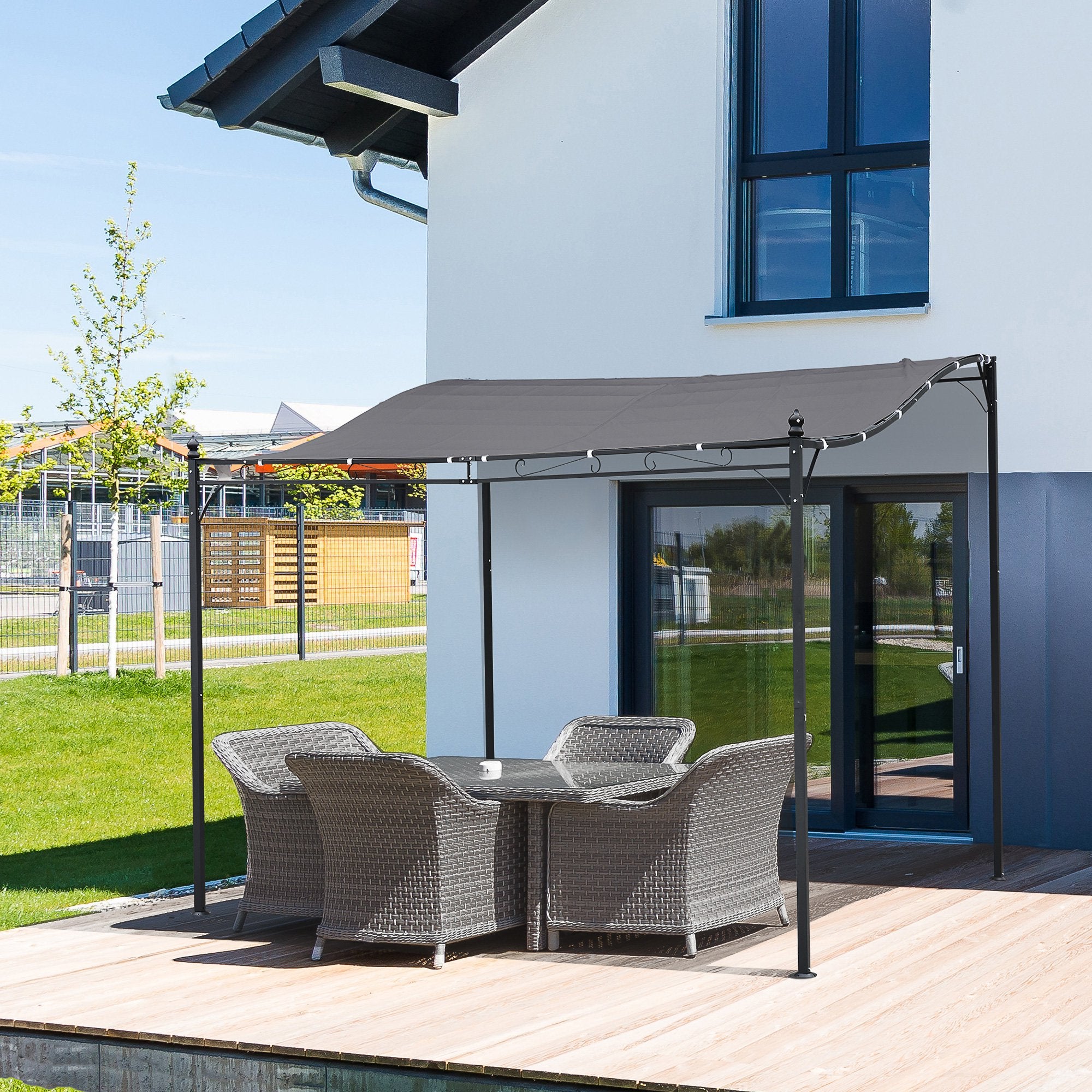 Durable 10x10 Steel Pergola, Wall-Mounted with Canopy for Patio Perfect for Homeowners, Gray