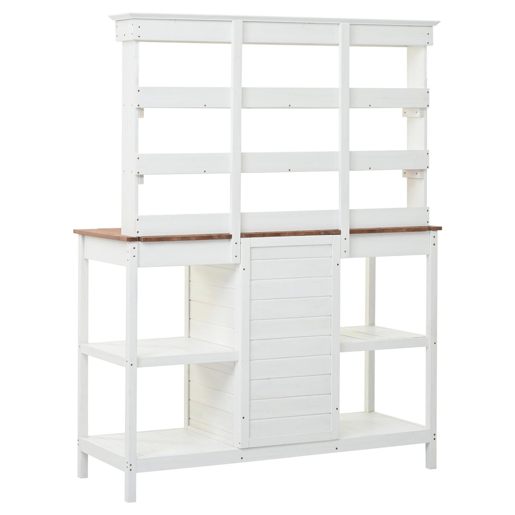 Large Wooden Potting Bench with 2 Drawer, Cabinet, Open Shelf, Farmhouse Garden Workstation for Backyard, 50'' L x 19.5'' W x 66'' H, White