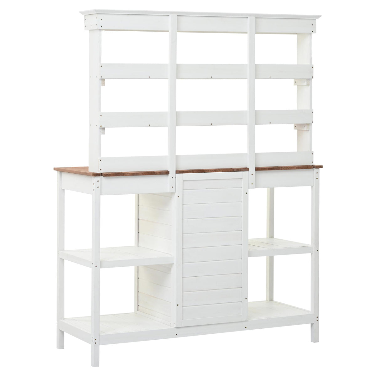 Large Wooden Potting Bench with 2 Drawer, Cabinet, Open Shelf, Farmhouse Garden Workstation for Backyard, 50'' L x 19.5'' W x 66'' H, White