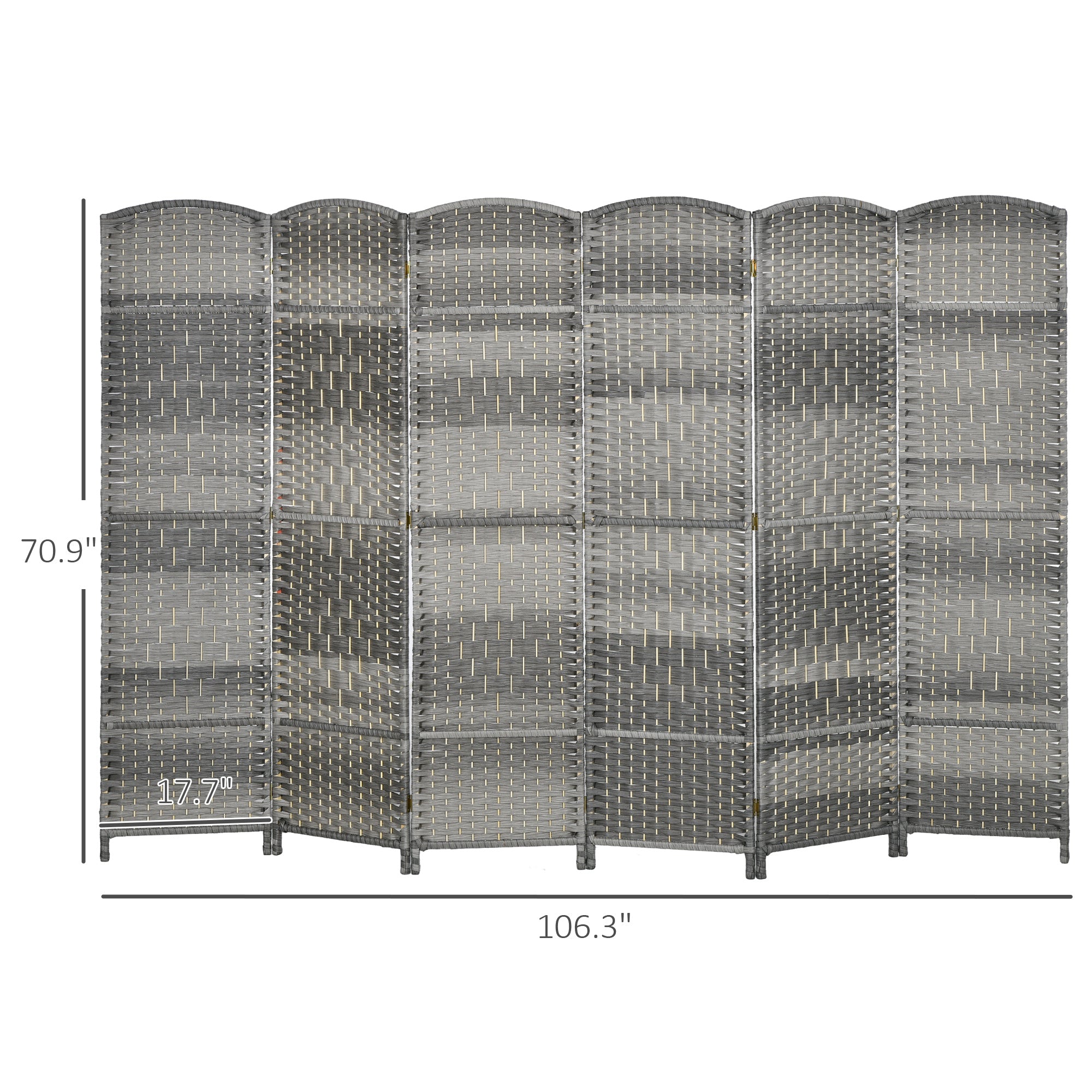 Folding Room Divider Screen 6 Panel 6' Tall Privacy Screen Freestanding Wood Partition for Home Office, Mixed Gray