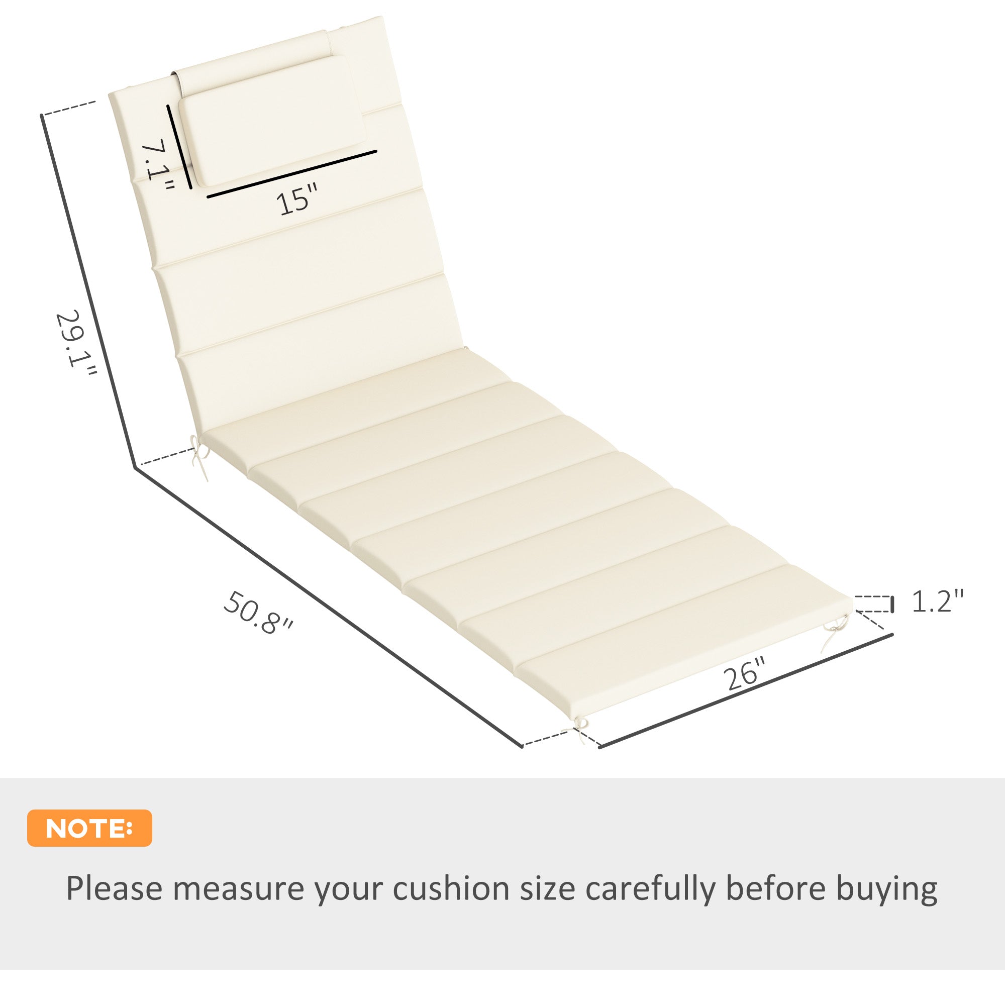 Foldable Chaise Lounge Cushion Set of 2, Outdoor Lounge Chair Cushion Set, UPF50+ 230gsm Olefin, 80" x 26" Cream White