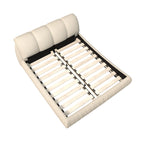 King Size Upholstered Bed with Oversized Padded Backrest, Solid Wood Frame, Adjustable Mattress Heights, 96.5" L x 86" W x 43.5" H, Beige