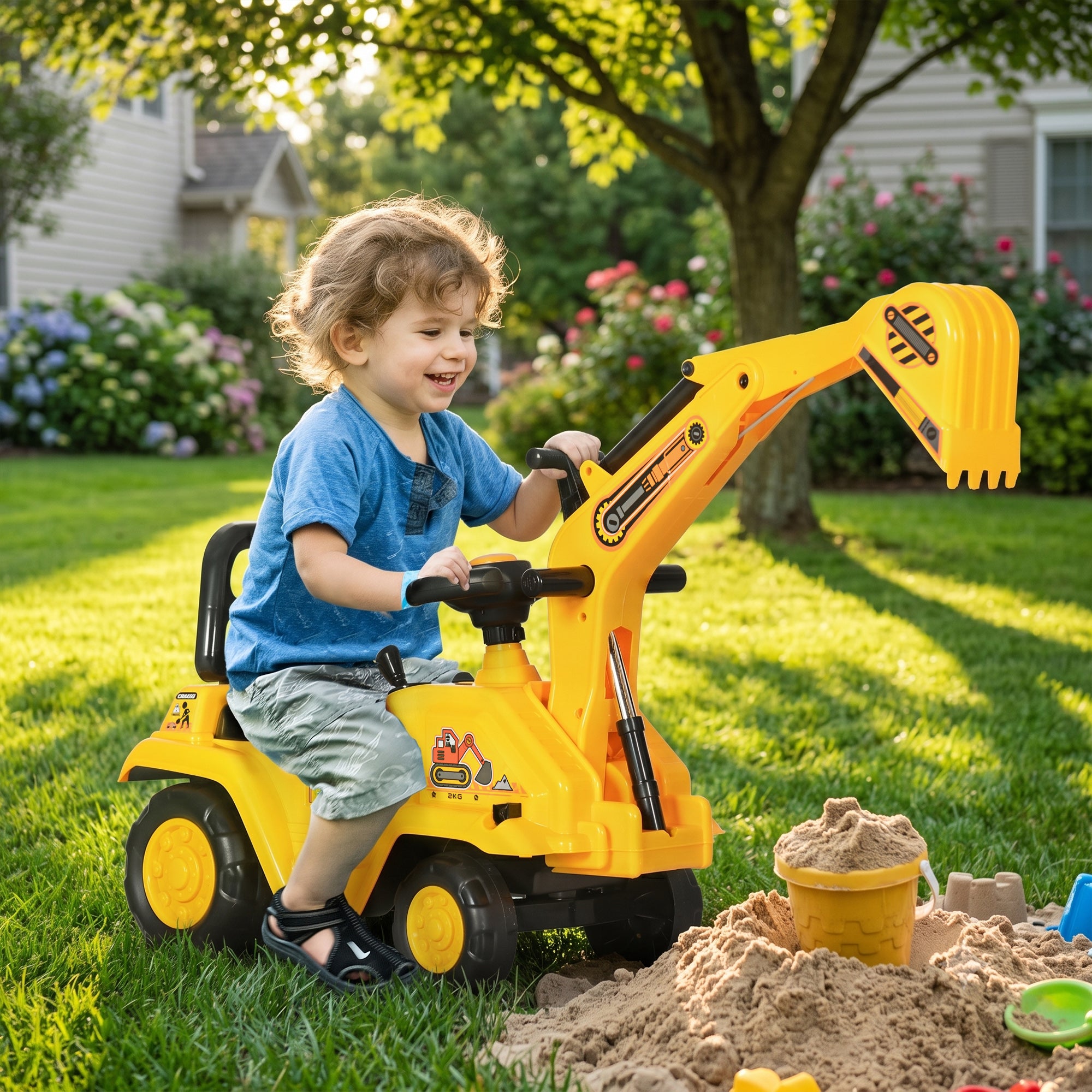 2 in 1 Ride On Toy Digger Digger Tractor Pulling Cart Pretend Play Construction Truck
