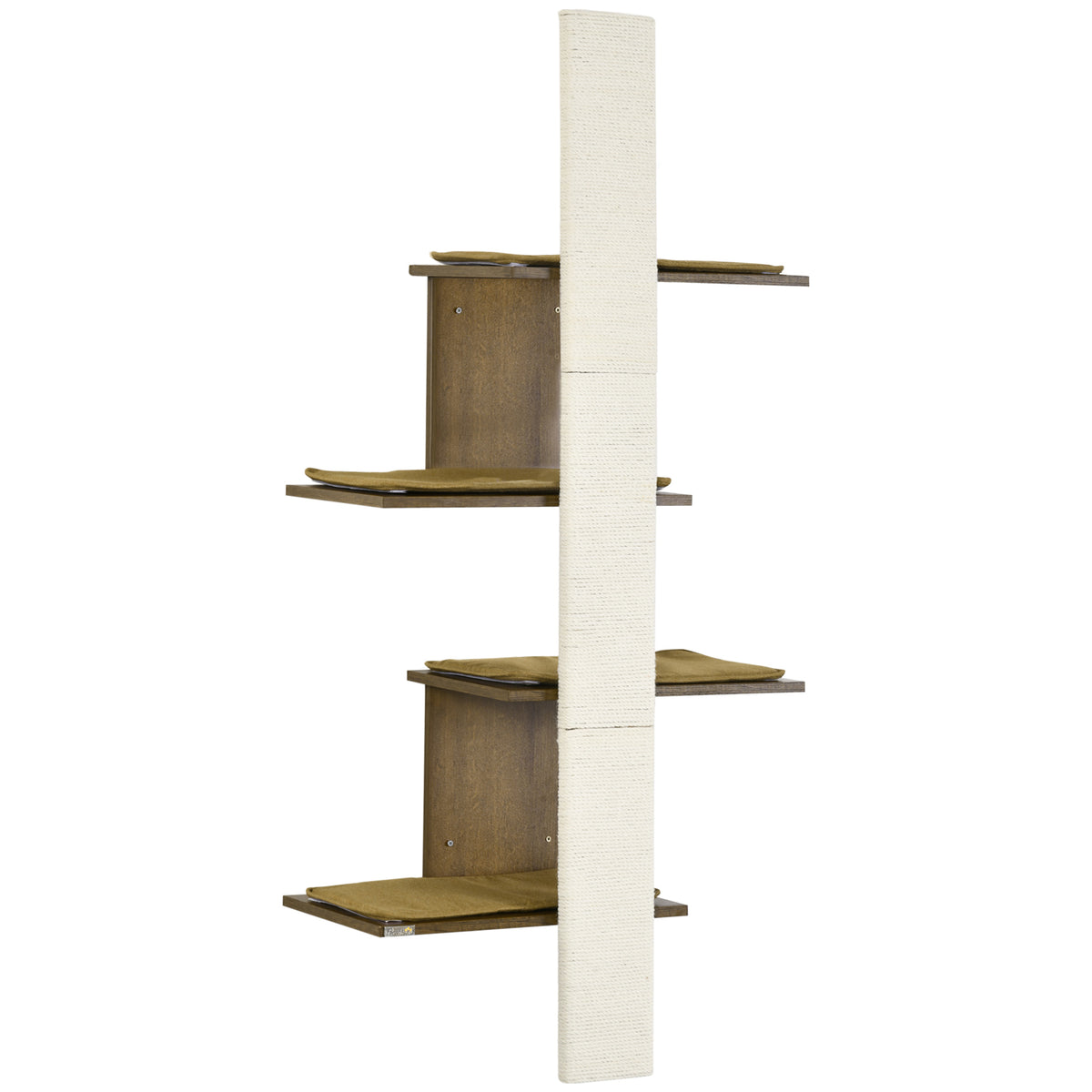 Wall-Mounted Cat Tree, 4-Layer Cat Wall Shelves Furniture with Scratching Board, Kitten Activity Center with Cushions, Natural