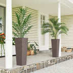 32 Inch Tall Planters for Outdoor Plants, Set of 2 Plastic Flower Pots with Drainage Holes, Brown