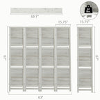 4 Panel 67" Tall Wood Privacy Screen Room Divider with 3 Shelves and Folding Storage for Bedroom, Distressed White