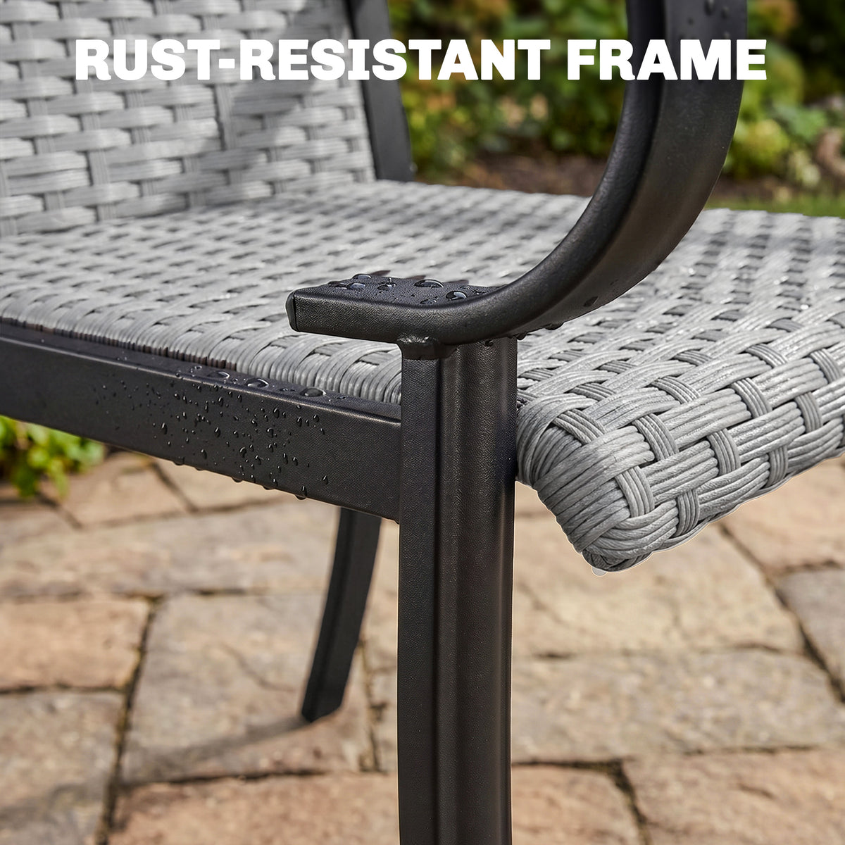 Set of 4 Outdoor Wicker Dining Chairs with Armrest, Steel Frame, High Back and Deep Seating, Gray