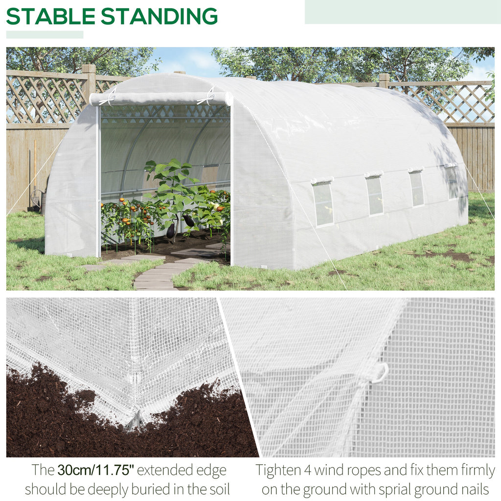 20' x 10' x 7' Walk-In Tunnel Greenhouse with Zippered Door & 8 Mesh Windows, Large Garden Green House Kit, Galvanized Steel Frame, White
