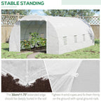 20' x 10' x 7' Walk-In Tunnel Greenhouse with Zippered Door & 8 Mesh Windows, Large Garden Green House Kit, Galvanized Steel Frame, White