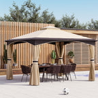 10' x 12' Outdoor Gazebo with Netting, Patio Gazebo Canopy with 2-Tier Soft Top Roof and Steel Frame for Lawn, Garden, Backyard and Deck