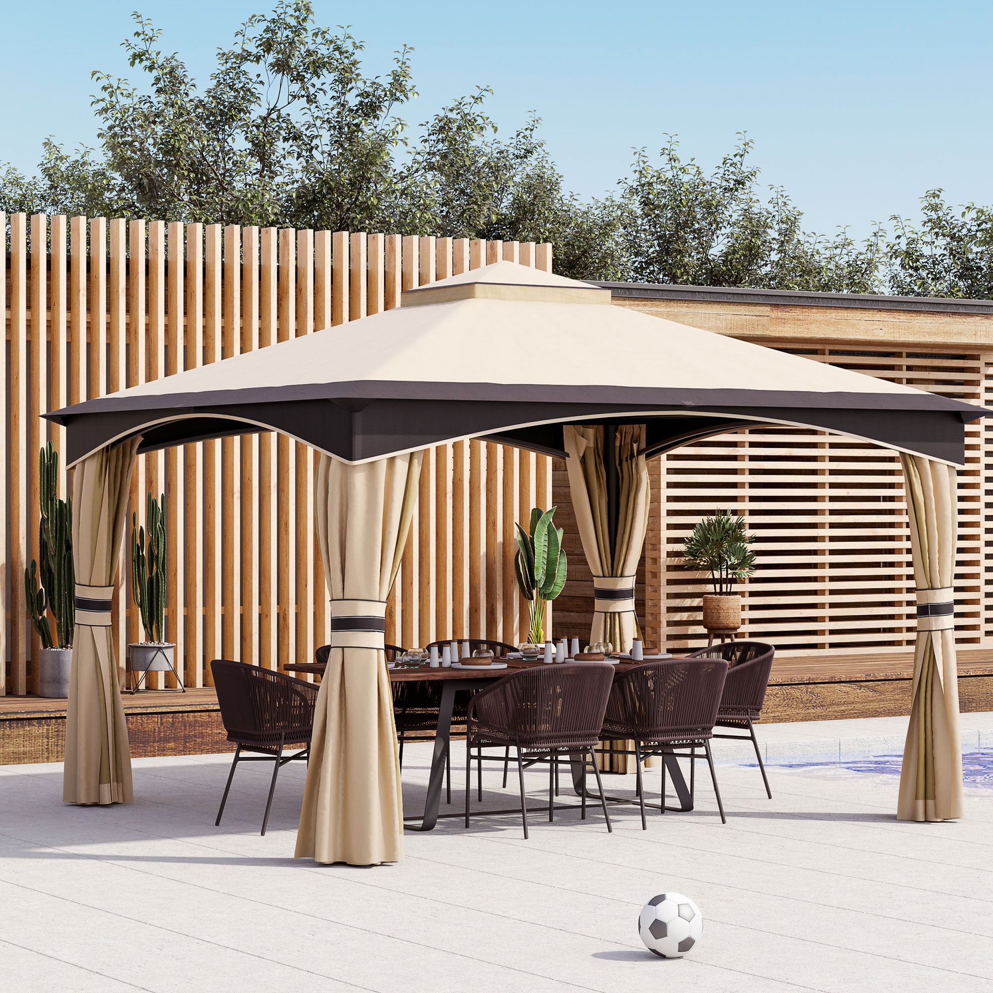 10' x 12' Outdoor Gazebo with Netting, Patio Gazebo Canopy with 2-Tier Soft Top Roof and Steel Frame for Lawn, Garden, Backyard and Deck