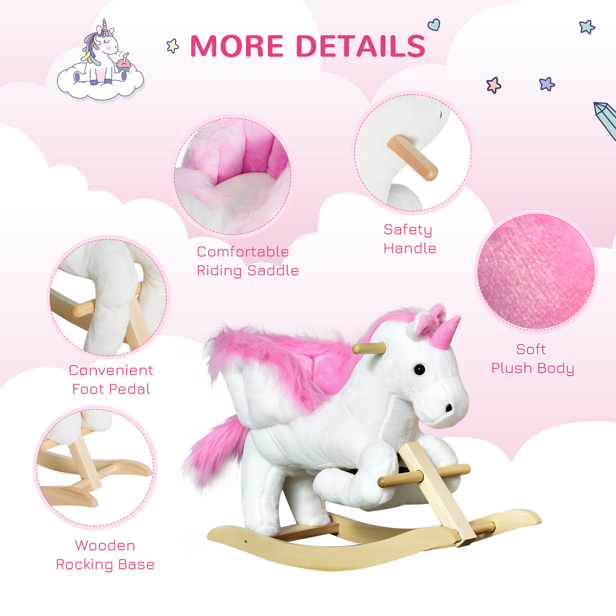 Unicorn Baby Rocking Horse Toy for Kids with Lullaby Song, Plush Ride on Horse with Heavy-Duty Support System, Pretend Play Interactive Toy for Toddlers 18-36 Months