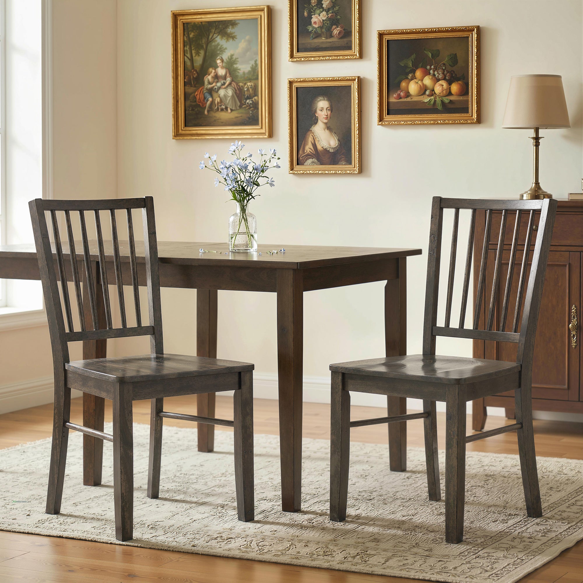 Dining Chairs Set of 2 Ergonomic Solid Wood, Armless Kitchen Chairs with Rubberwood Legs, Charcoal Gray