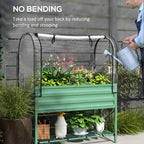 Raised Garden Bed with Legs and Cover, Metal Elevated Planter Box with Bottom Shelf and Liner for Vegetables, Green