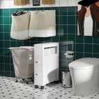 6.25" x 20.5" x 28.25" Wood Rolling Narrow Bathroom Side Storage Cabinet - White