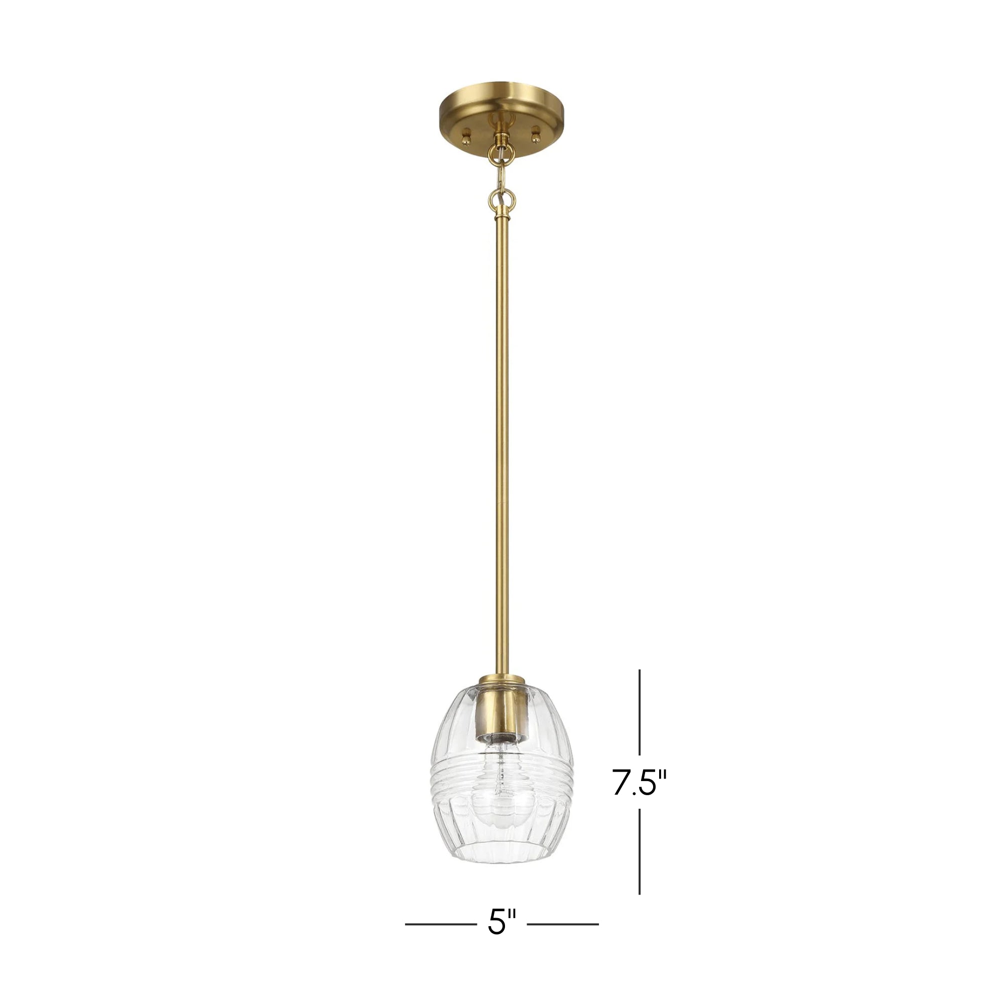 Single Pendant Chain Hanging Light with Clear Glass Shade, Satin Brass Finish, Ideal for Dining Room, Foyer, 5" L x 5" W x 7.5" H, Clear+Gold