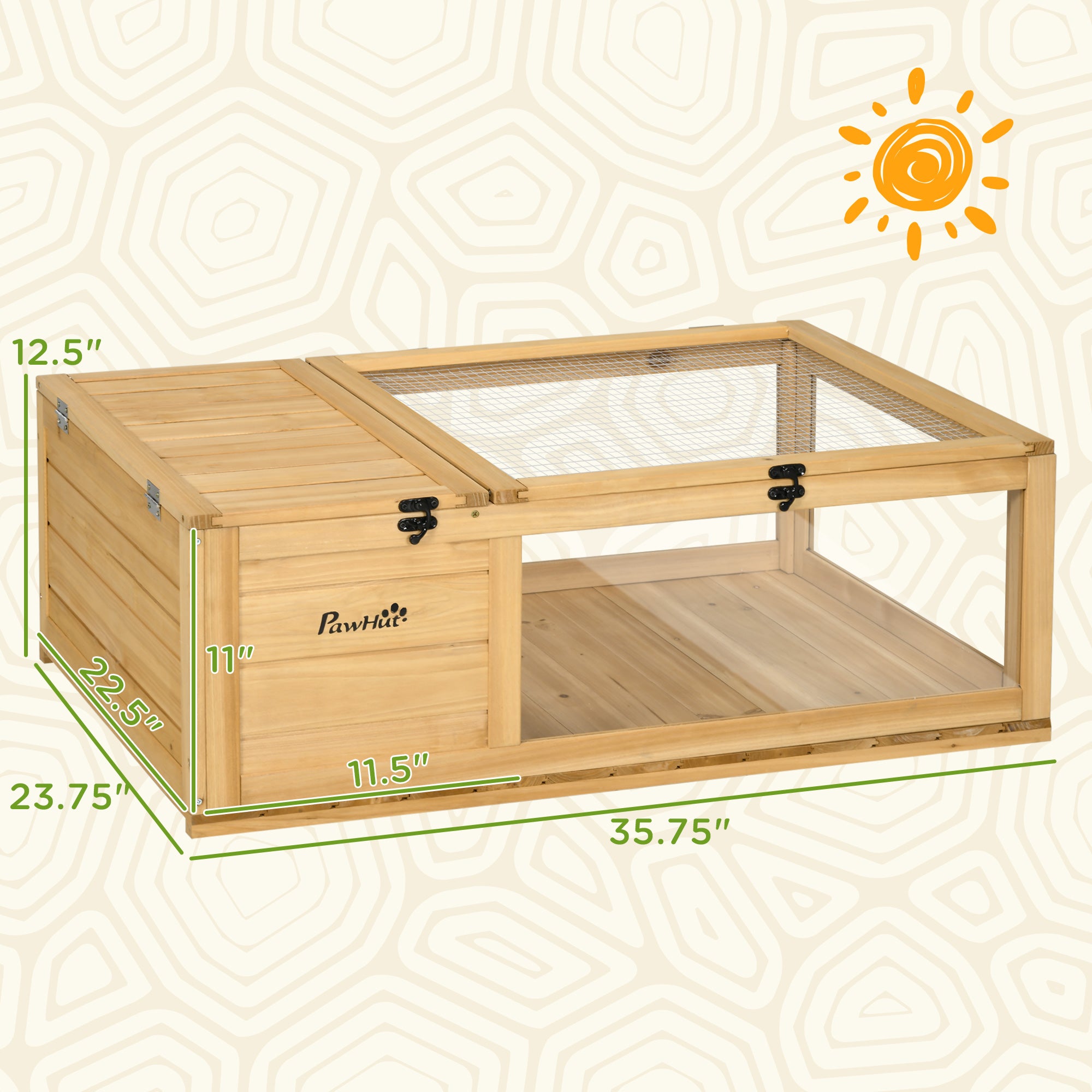 Wooden Reptile Cage with Top Access for Turtles, Lizards, Snakes, Yellow
