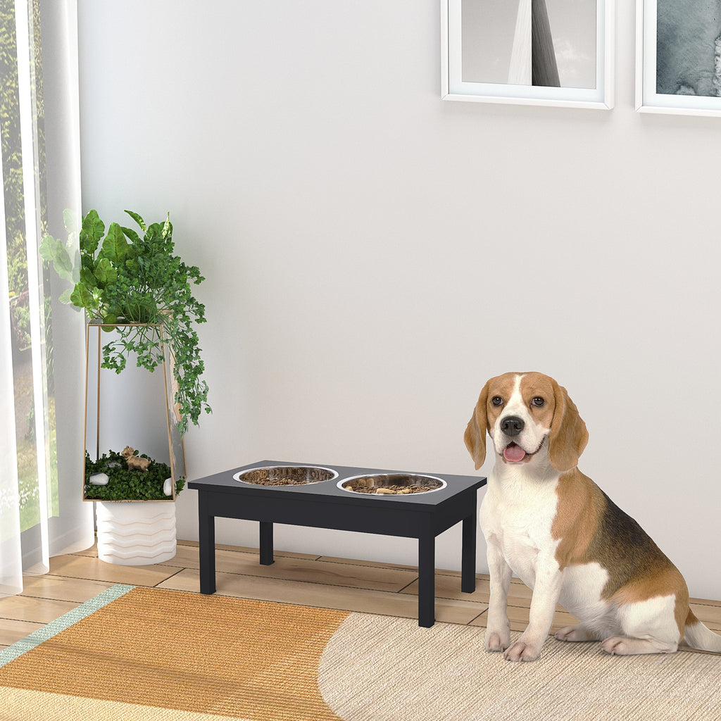 23" Wooden Heavy Duty Dog Food Bowls Pet Elevated Feeding Station -Black