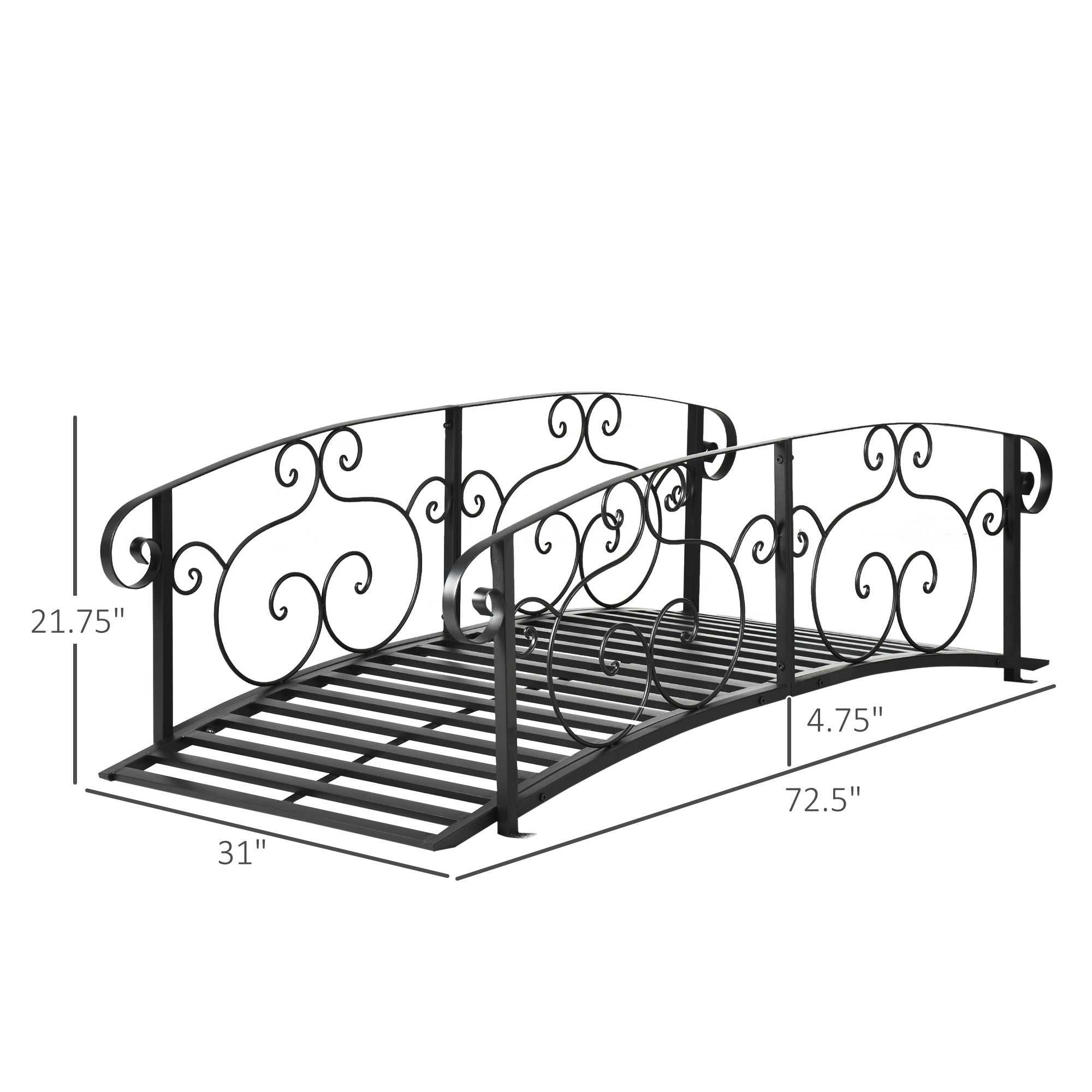 6' Metal Arch Backyard Garden Bridge, Safety Siderails, Arc Footbridge for Backyard Creek, Stream, Pond
