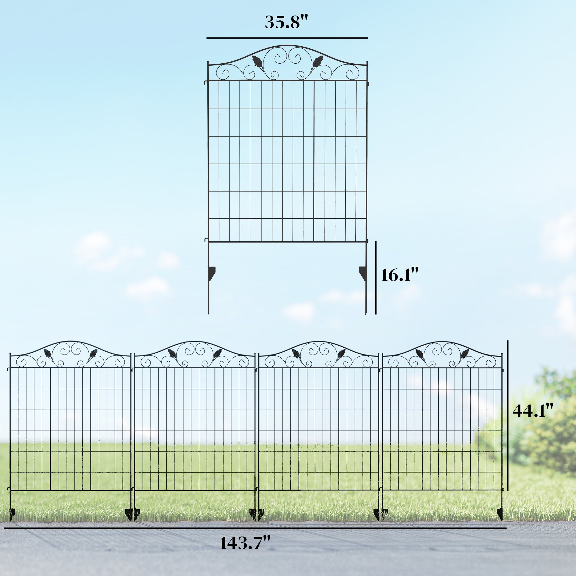 Garden Fence, 4 Pack, 44 in(H) x 12 ft(L) Folding Garden Fence Border, No Dig Ground Stake Metal Fence Panels for Outdoor Patio Yard Landscape