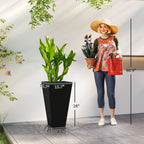 Tall Planters for Outdoor Plants Set of 3, 28 In Taper Planters with Drainage Holes, Indoor Grande Plant Pots, Front Porch Decor, Black