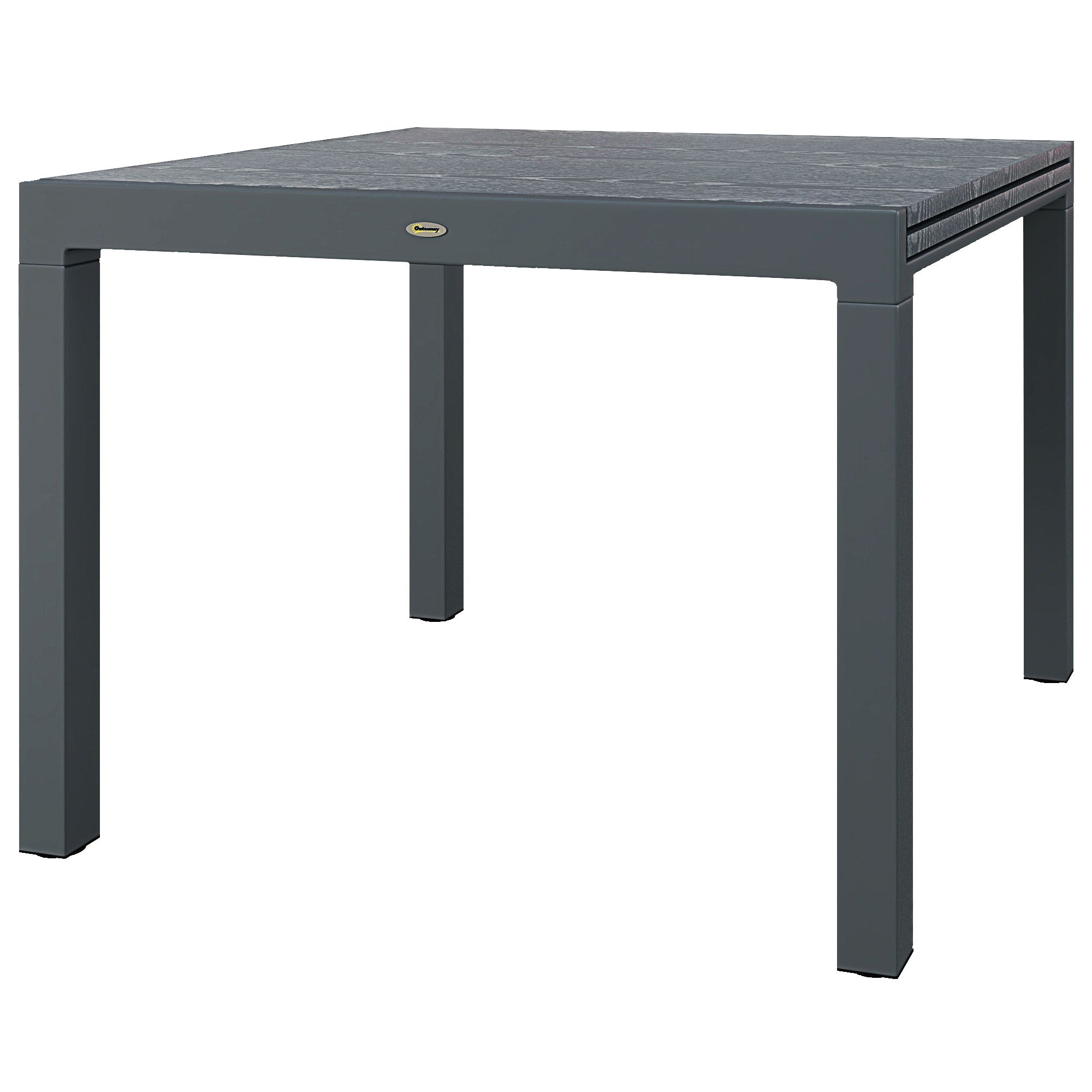 Patio Table for 6-8 People, Aluminum Frame Rectangle Garden Table with Wood Effect Steel Top, for Backyard, Dark Gray