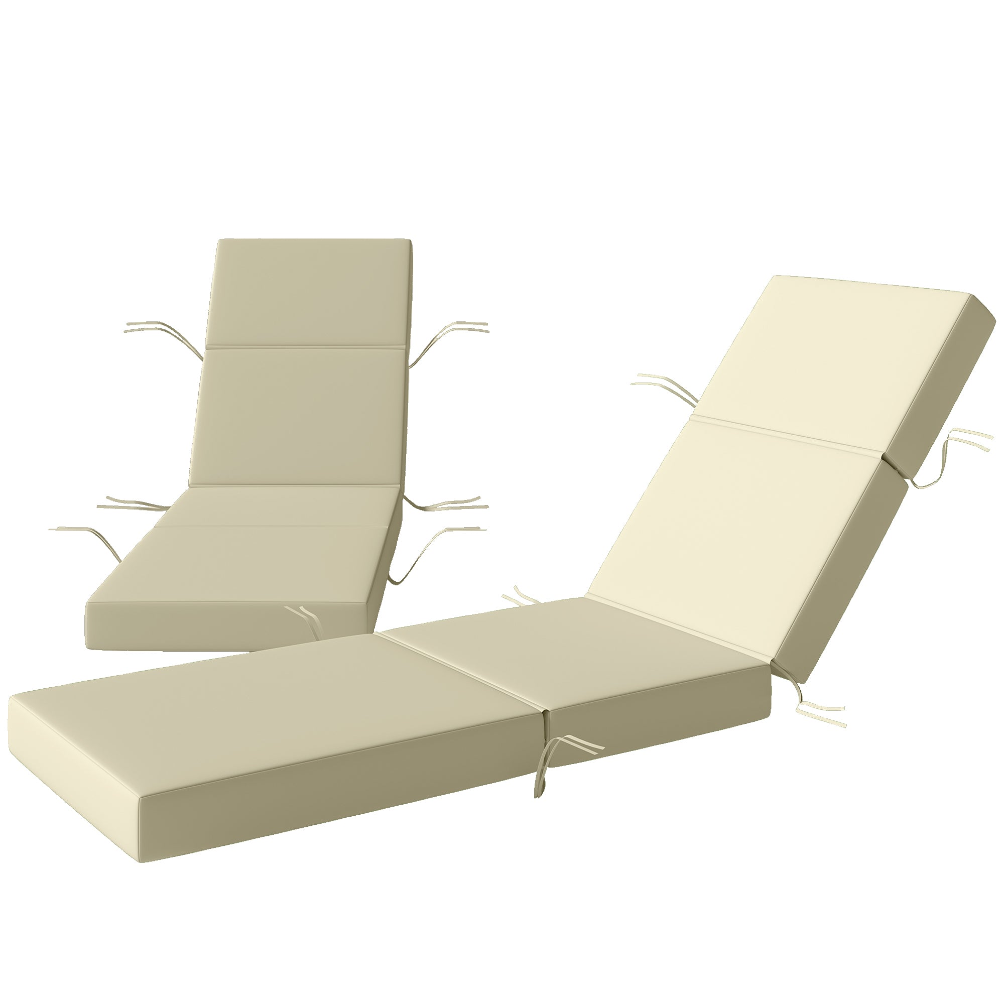 Set of 2 Chaise Lounge Cushion, 4" Thick Outdoor Lounge Chair Cushions with Ties for Patio, 21" x 72", Cream White