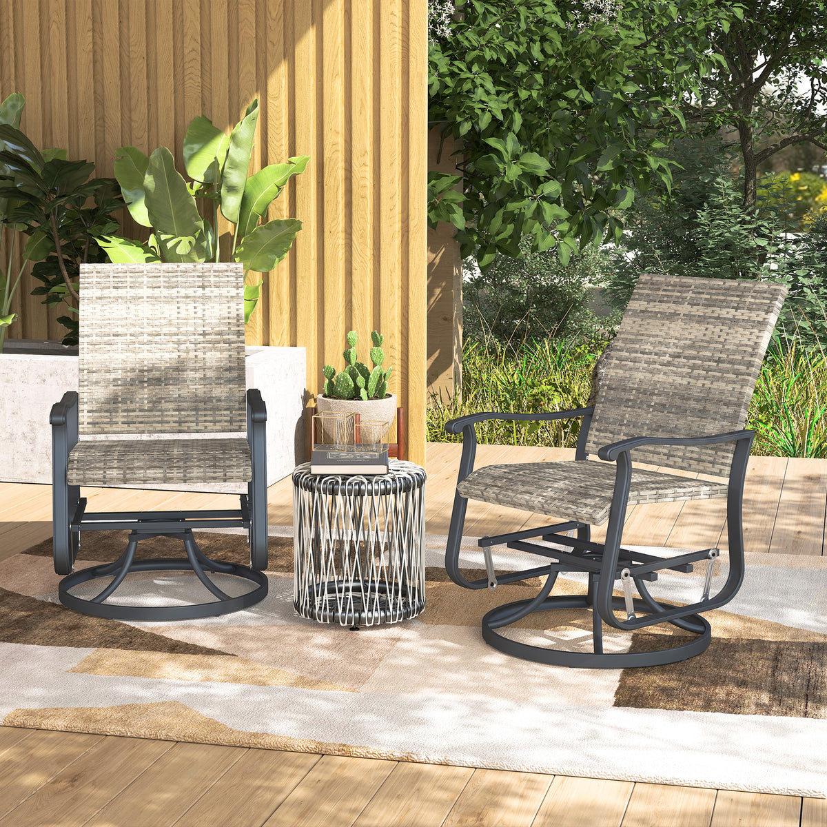 Wicker Rattan Swivel Patio Glider Chair Set of 2, Outdoor Glider Chair with Steel Frame, High Back, Armrests, Yellow