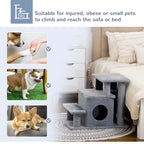 Adjustable Height 3 Step/4 Step Cat Stairs with Cat Scratching Post, Cat Condo, Toy Ball, for Bed, Sofa, Couch, Gray