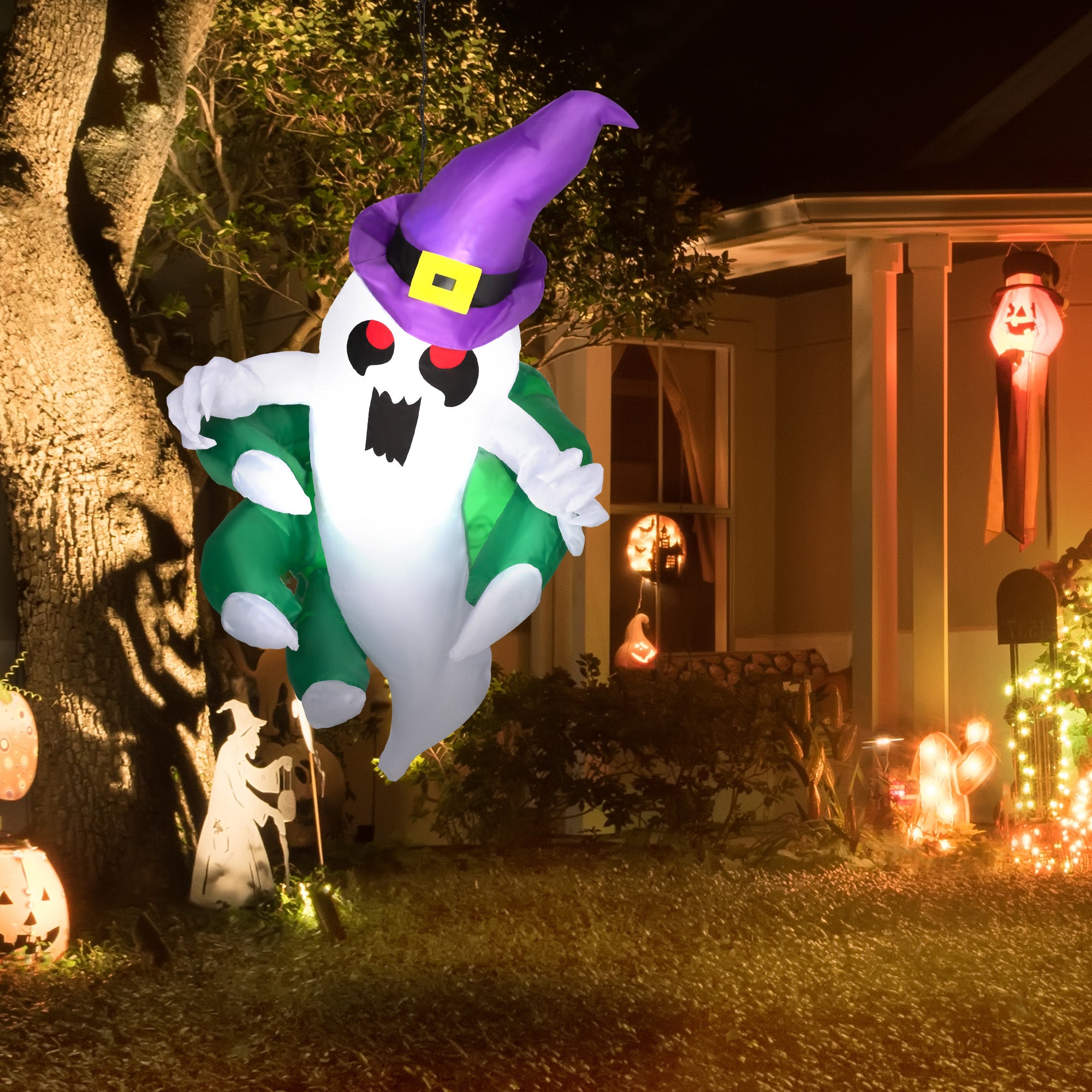 3.9ft Inflatable Halloween Window Sticker Ghost, Blow Up LED Display for Garden Indoor Outdoor