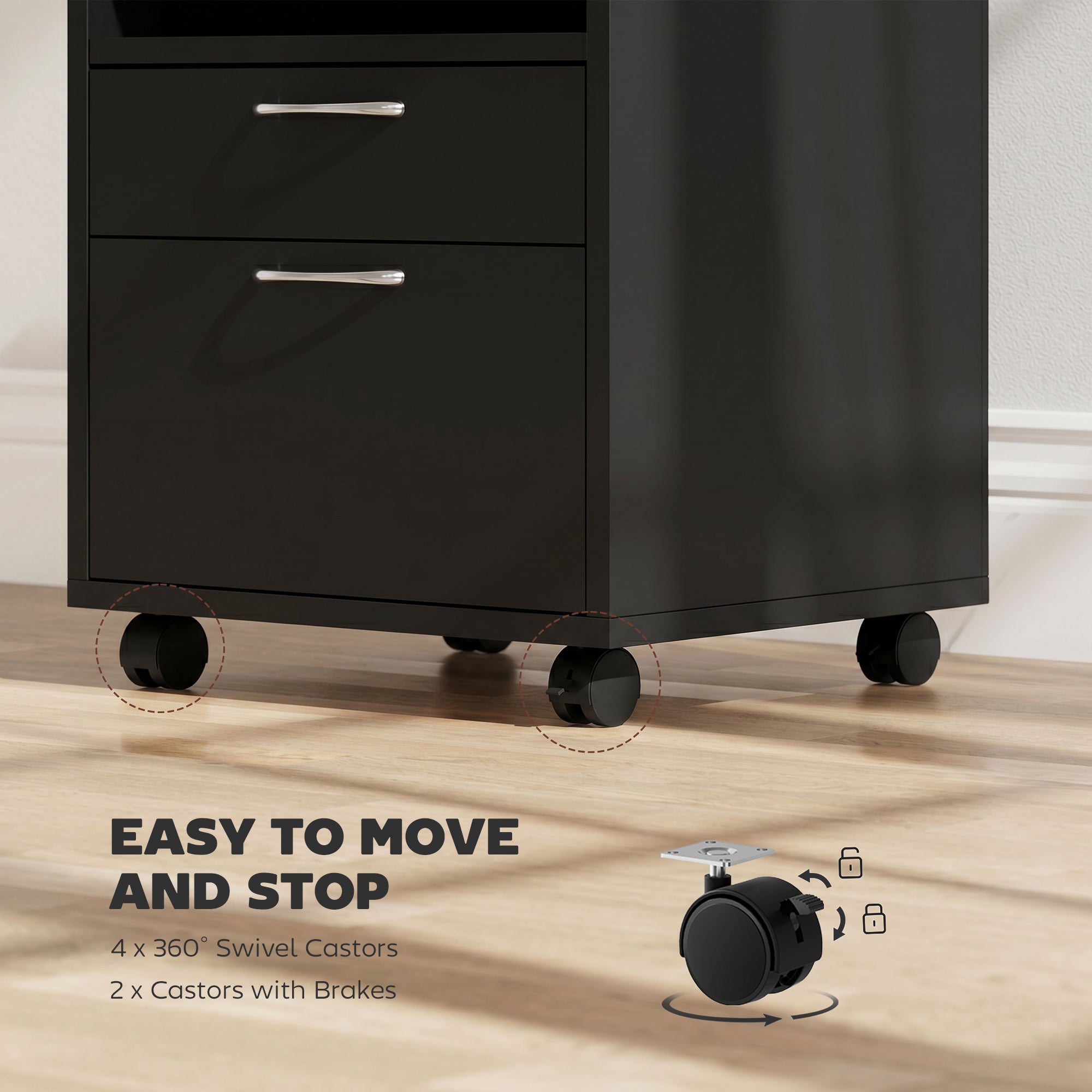 Mobile Storage Cabinet Organizer with Drawer and Cabinet, Printer Stand with Castors, Black