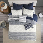 Machine Washable Cotton Quilted Euro Sham with Hidden Zipper, Embroidered Pillow Cover for Home Decor, 26" L x 26" W x 0.25" H, Navy