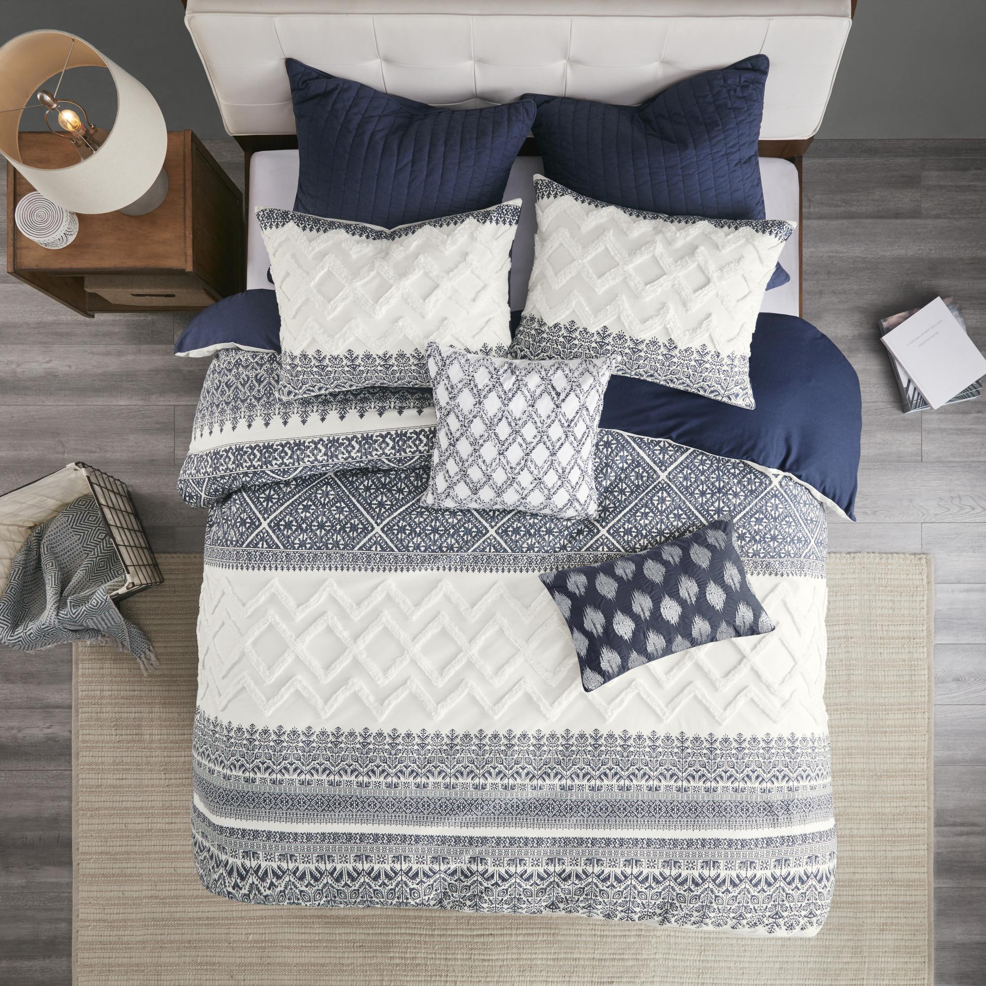 Machine Washable Cotton Quilted Euro Sham with Hidden Zipper, Embroidered Pillow Cover for Home Decor, 26" L x 26" W x 0.25" H, Navy