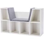 6-Cubby Kids Bookcase with Reading Nook and Cushion, Multi-Purpose Storage Organizer for Bedroom, Living Room, Pure White