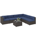 7 Piece Patio Furniture Set, All Weather PE Rattan Outdoor Furniture Conversation Sets with Glass Top Coffee Table
